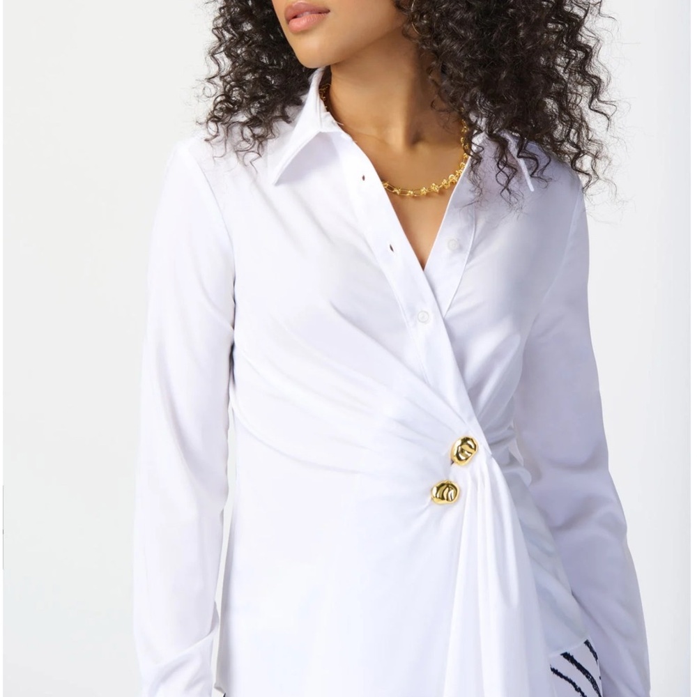 Joseph Ribkoff White Blouse with Gold Accents